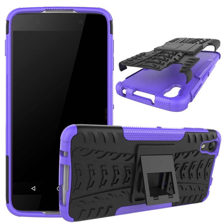 Tyre Pattern Kickstand PC + TPU 2-in-1 Hybrid Shell for Alcatel OneTouch Idol 4 - Purple-1