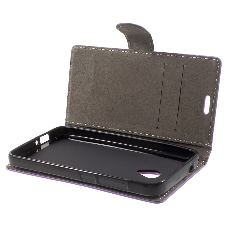 Folio Leather Wallet Cell Phone Casing for Alcatel U5 (4G Version) - Purple-5
