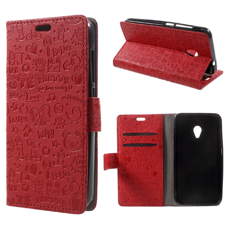 Cartoon Graffiti Leather Wallet Stand Phone Shell for Alcatel U5 - Red-1