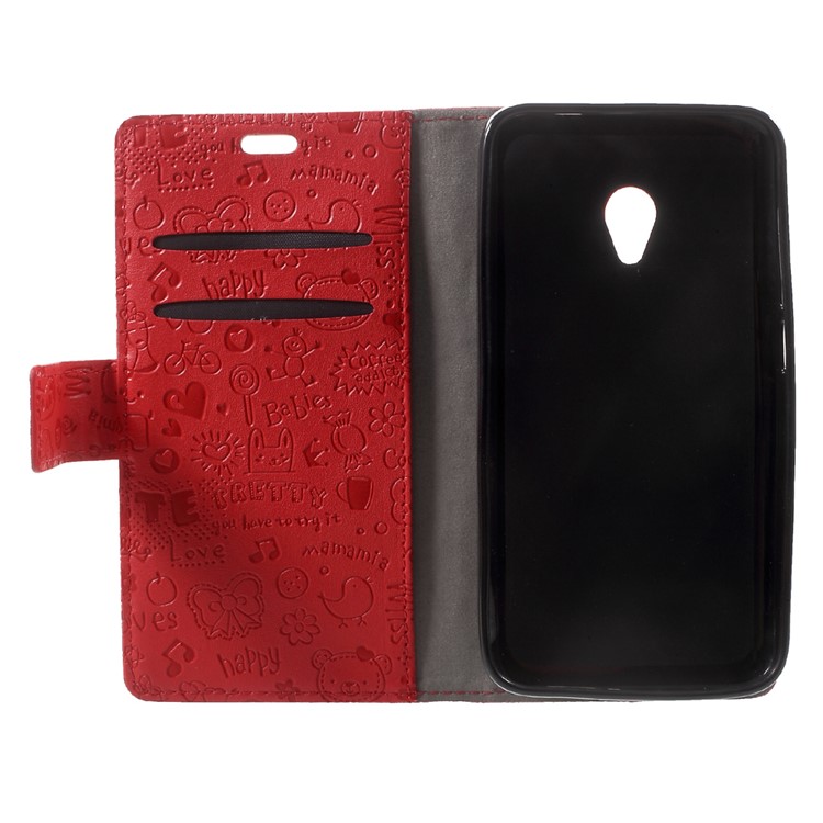 Cartoon Graffiti Leather Wallet Stand Phone Shell for Alcatel U5 - Red-5