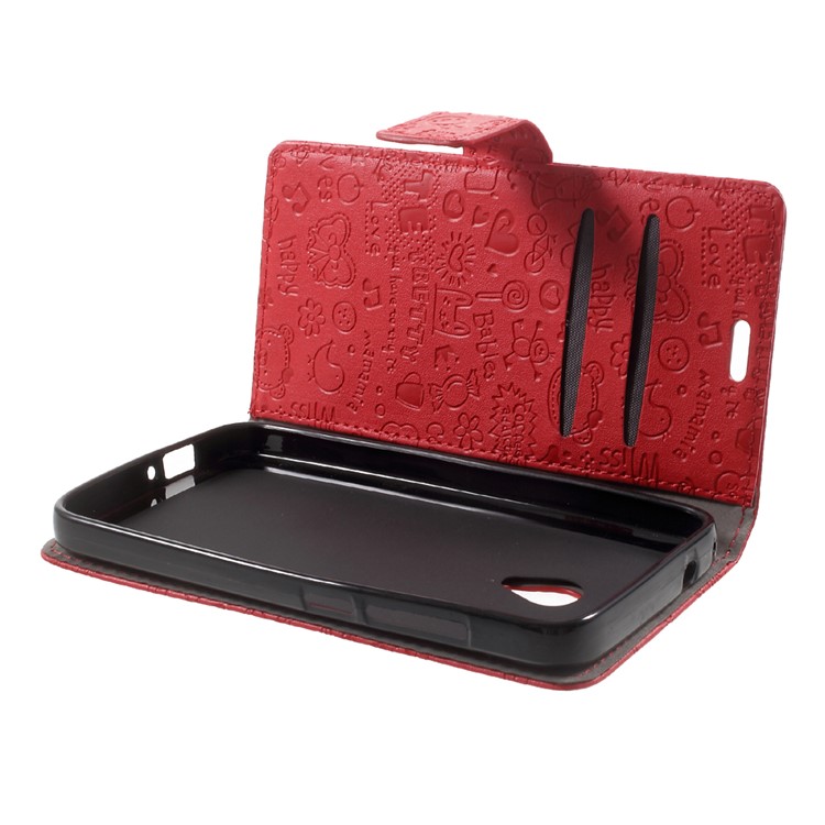 Cartoon Graffiti Leather Wallet Stand Phone Shell for Alcatel U5 - Red-6