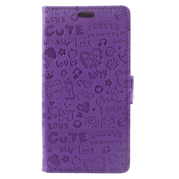 Cartoon Graffiti Leather Wallet Stand Phone Case for Alcatel U5 - Purple-1