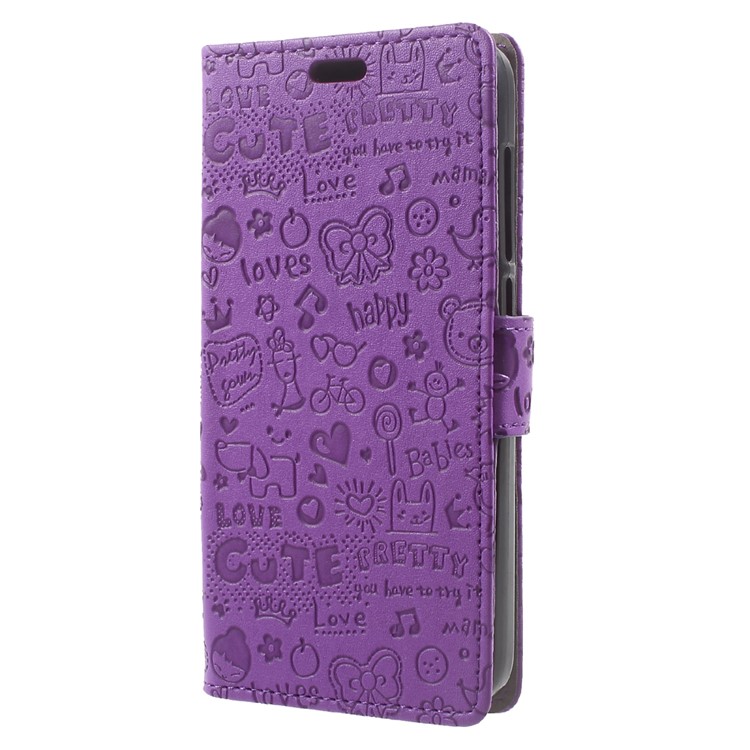 Cartoon Graffiti Leather Wallet Stand Phone Case for Alcatel U5 - Purple-2