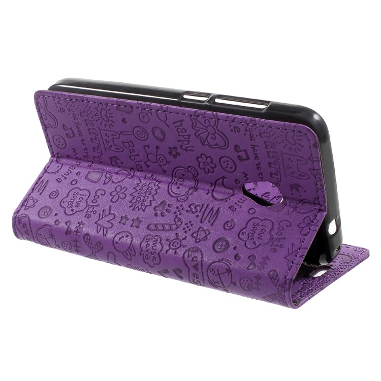 Cartoon Graffiti Leather Wallet Stand Phone Case for Alcatel U5 - Purple-4