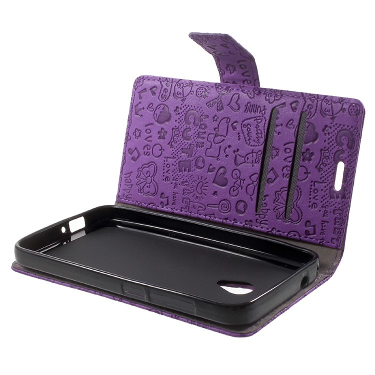 Cartoon Graffiti Leather Wallet Stand Phone Case for Alcatel U5 - Purple-5