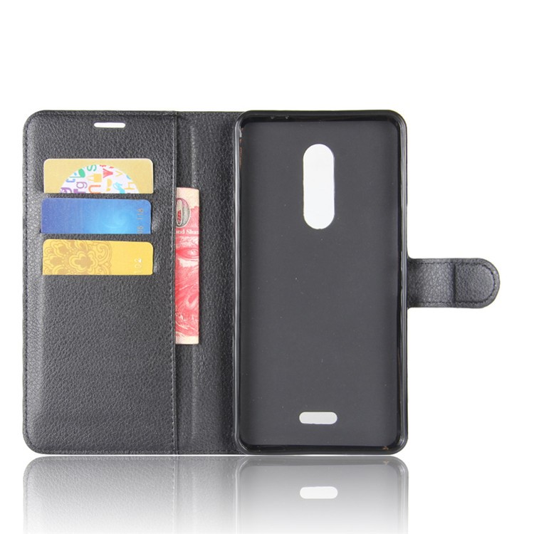 Lychee Skin Wallet Leather Stand Case for Alcatel A3 XL - Black-3