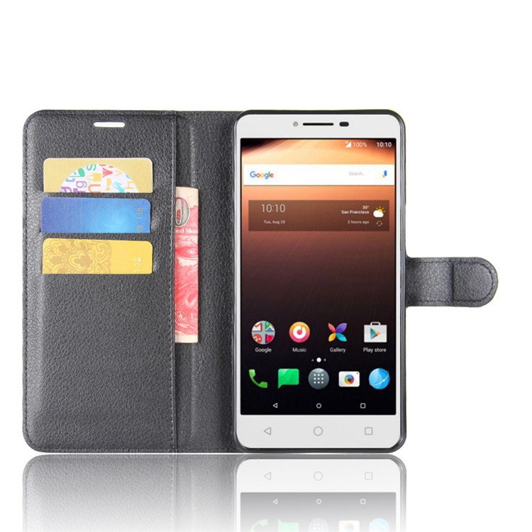 Lychee Skin Wallet Leather Stand Case for Alcatel A3 XL - Black-4