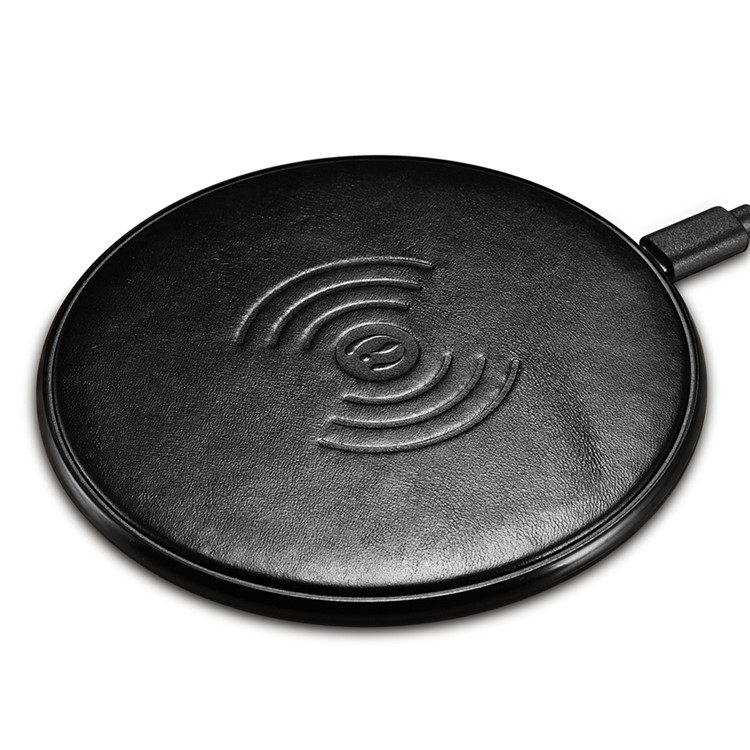 ICARER NW180F Genuine Leather Coated Plastic QI Wireless Charger Support Fast Charge for Samsung Galaxy S7 - Black-2