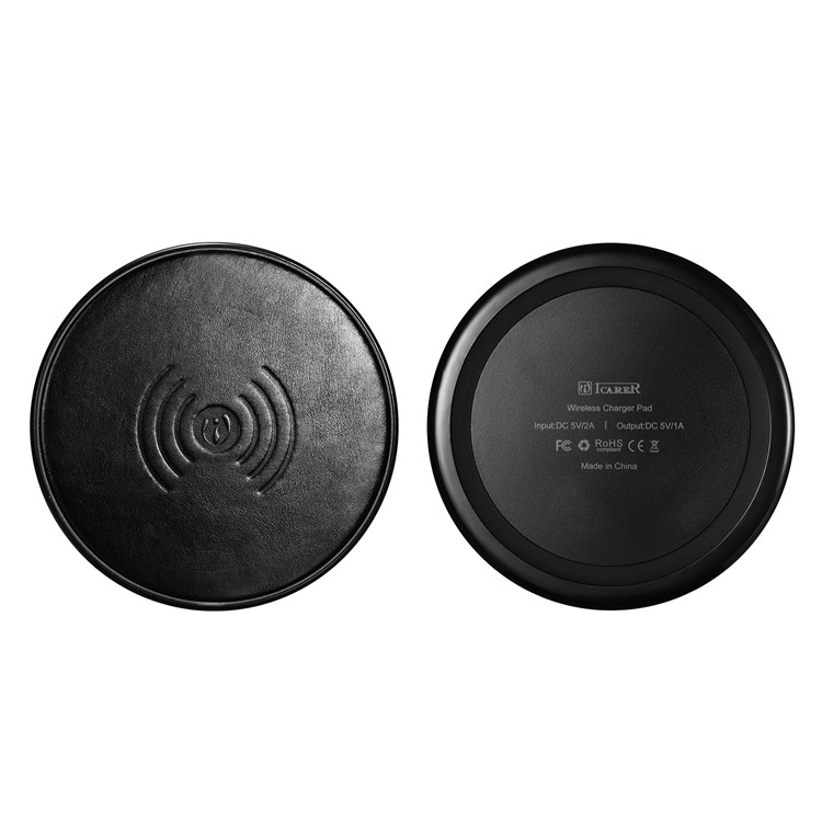 ICARER NW180F Genuine Leather Coated Plastic QI Wireless Charger Support Fast Charge for Samsung Galaxy S7 - Black-3