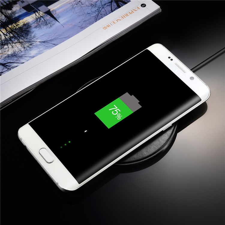 ICARER NW180F Genuine Leather Coated Plastic QI Wireless Charger Support Fast Charge for Samsung Galaxy S7 - Black-5