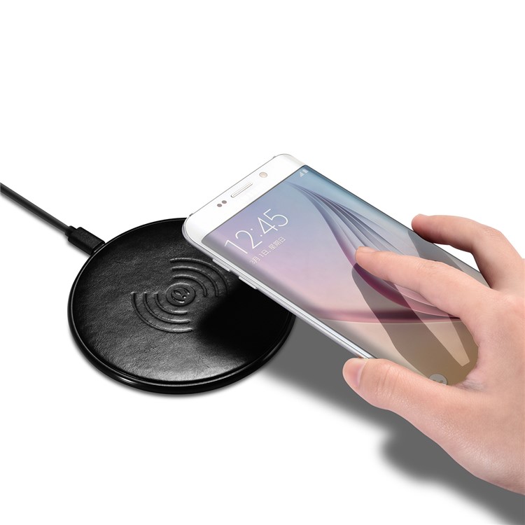 ICARER NW180F Genuine Leather Coated Plastic QI Wireless Charger Support Fast Charge for Samsung Galaxy S7 - Black-6