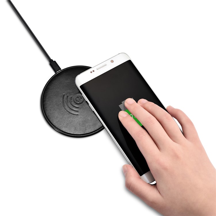 ICARER NW180F Genuine Leather Coated Plastic QI Wireless Charger Support Fast Charge for Samsung Galaxy S7 - Black-7