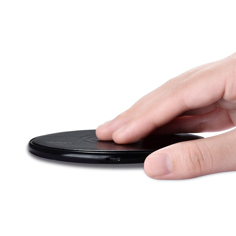 ICARER NW180F Genuine Leather Coated Plastic QI Wireless Charger Support Fast Charge for Samsung Galaxy S7 - Black-8