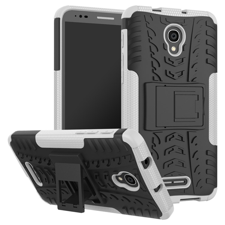 For Alcatel OneTouch Pop 4 Plus 2-in-1 Tyre Pattern Kickstand PC + TPU Hybrid Phone Combo Case - White-1