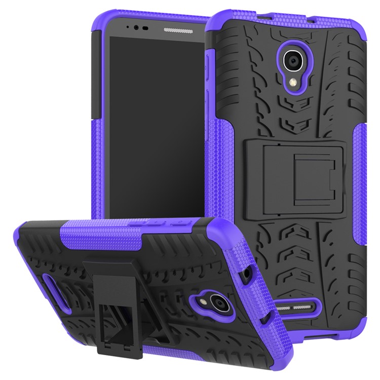 2-in-1 Tyre Pattern Kickstand PC + TPU Hybrid Phone Combo Shell for Alcatel OneTouch Pop 4 Plus - Purple-1