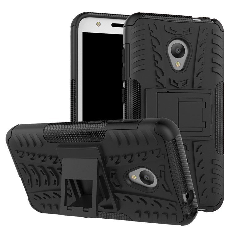 For Alcatel U5 (4G Version) 2-in-1 Tyre Pattern Kickstand PC + TPU Hybrid Phone Case - Black-1