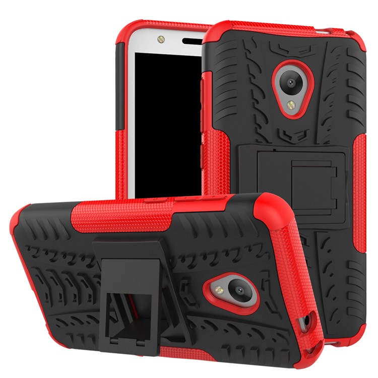 2-in-1 Tyre Pattern Kickstand PC + TPU Hybrid Phone Case for Alcatel U5 (4G Version) - Red-1