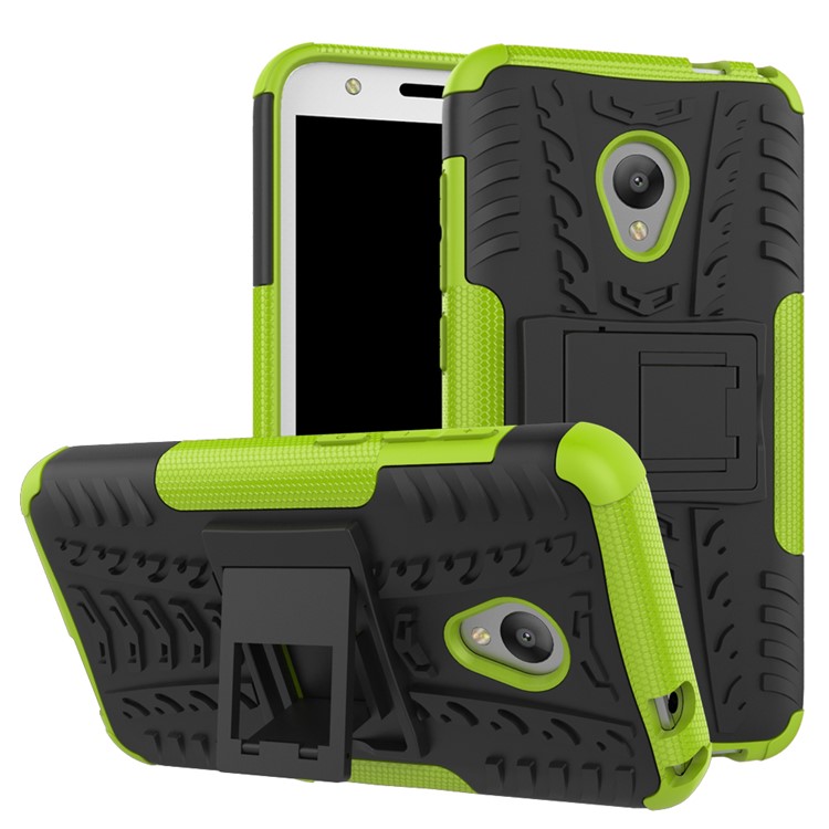 For Alcatel U5 (4G Version) 2-in-1 Tyre Pattern Kickstand PC + TPU Hybrid Phone Shell - Green-1