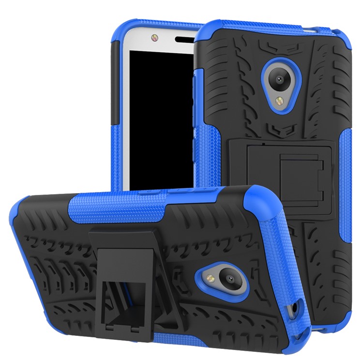 For Alcatel U5 (4G Version) 2-in-1 Tyre Pattern Kickstand PC + TPU Hybrid Phone Accessory Case - Blue-1