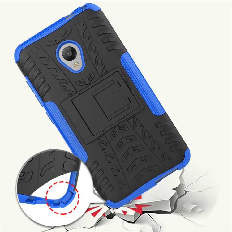 For Alcatel U5 (4G Version) 2-in-1 Tyre Pattern Kickstand PC + TPU Hybrid Phone Accessory Case - Blue-2