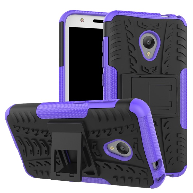 2-in-1 Tyre Pattern Kickstand PC + TPU Hybrid Phone Accessory Case for Alcatel U5 (4G Version) - Purple-1