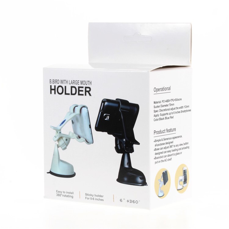 Black Bird Mouth Clip Suction Mount Car Holder for iPhone 6 / Samsung Galaxy S6, Width: 0-112mm-6
