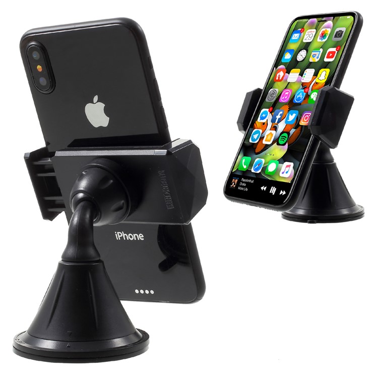 C18-A Suction Cup Car Dashboard Mount Rotating Phone Holder for iPhone Samsung - Black-1