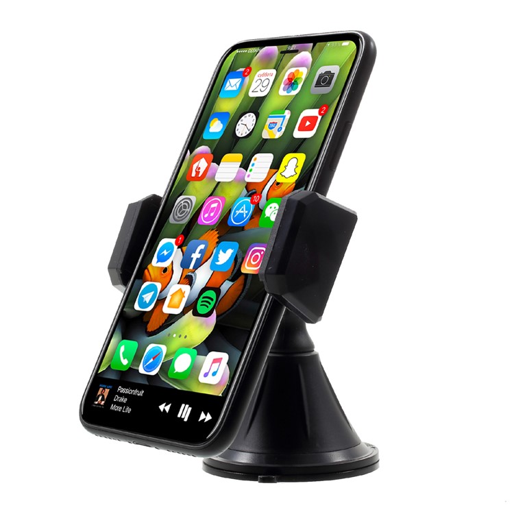 C18-A Suction Cup Car Dashboard Mount Rotating Phone Holder for iPhone Samsung - Black-2