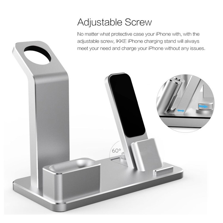 Aluminum 4 in 1 Apple Charging Stand for iPhone iPad iWatch AirPods - Silver-10