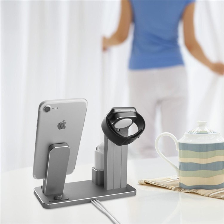Aluminum 4 in 1 Apple Charging Stand for iPhone iPad iWatch AirPods - Silver-12