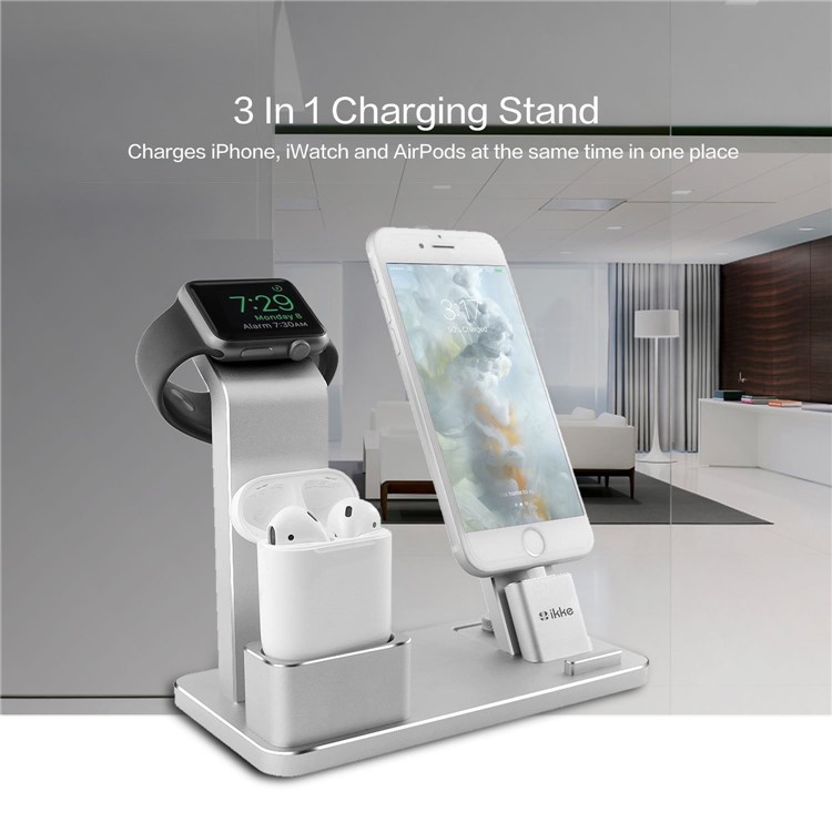 Aluminum 4 in 1 Apple Charging Stand for iPhone iPad iWatch AirPods - Silver-14