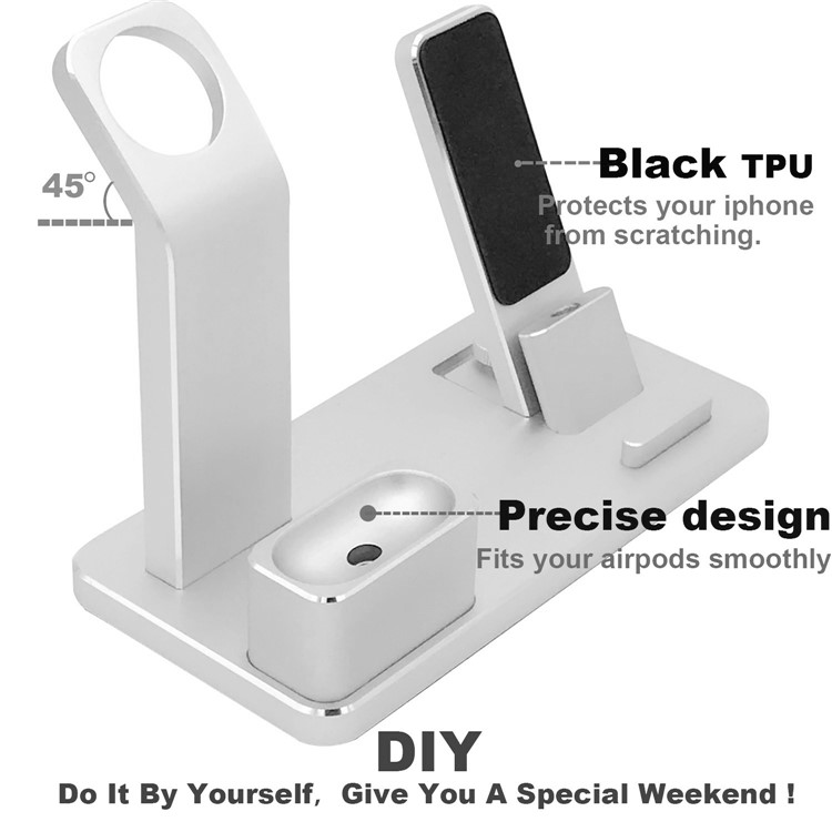 Aluminum 4 in 1 Apple Charging Stand for iPhone iPad iWatch AirPods - Silver-3