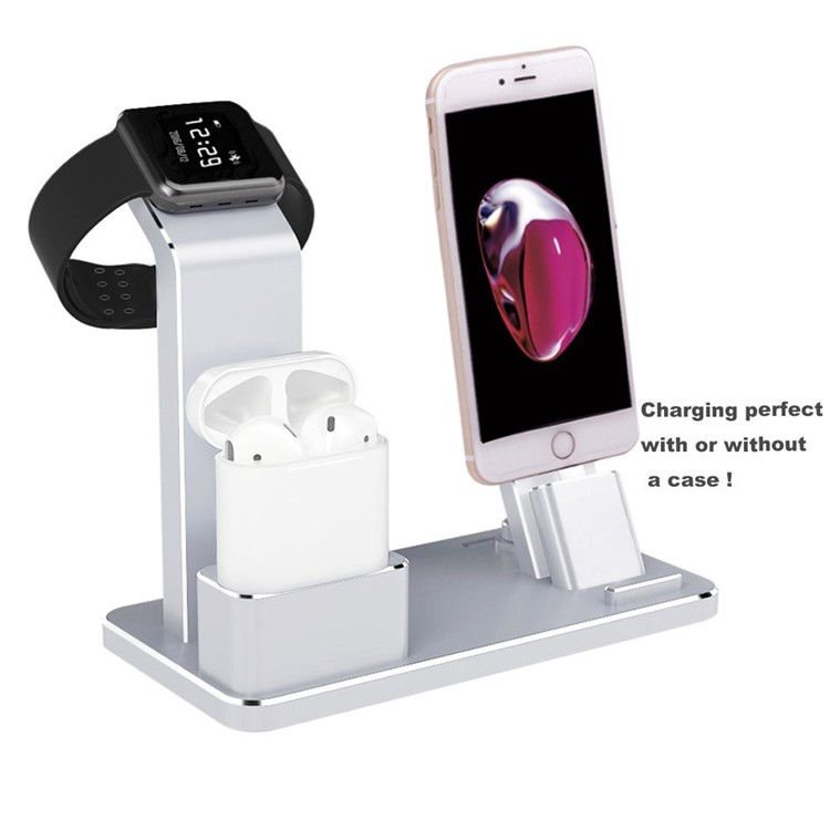 Aluminum 4 in 1 Apple Charging Stand for iPhone iPad iWatch AirPods - Silver-4