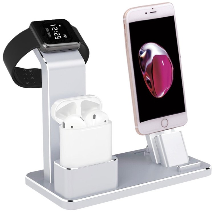 Aluminum 4 in 1 Apple Charging Stand for iPhone iPad iWatch AirPods - Silver-7