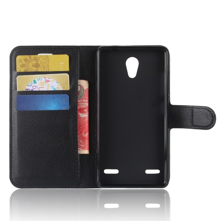 Litchi Texture PU Leather Wallet Stand Flip Case for ZTE Blade A521 - Black-3