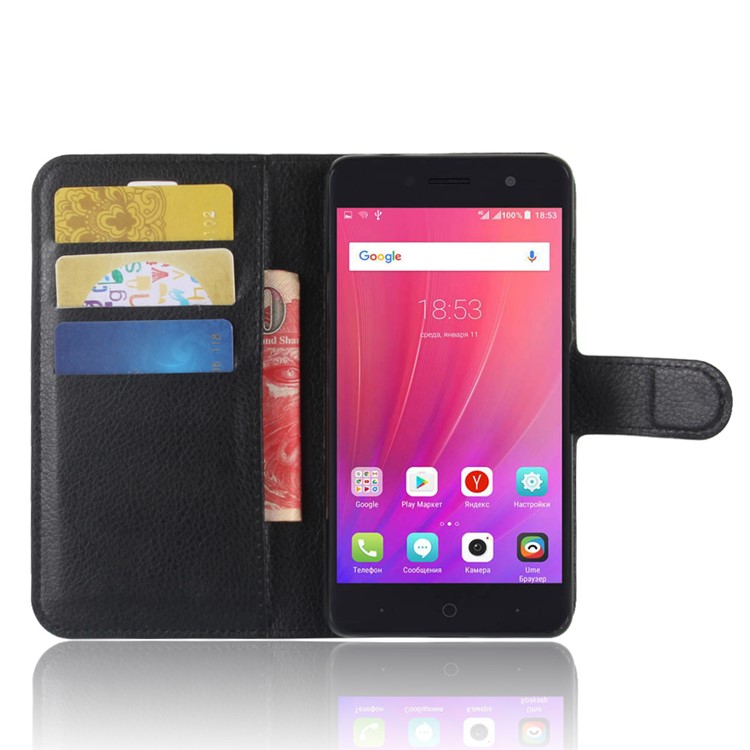 Litchi Texture PU Leather Wallet Stand Flip Case for ZTE Blade A521 - Black-4