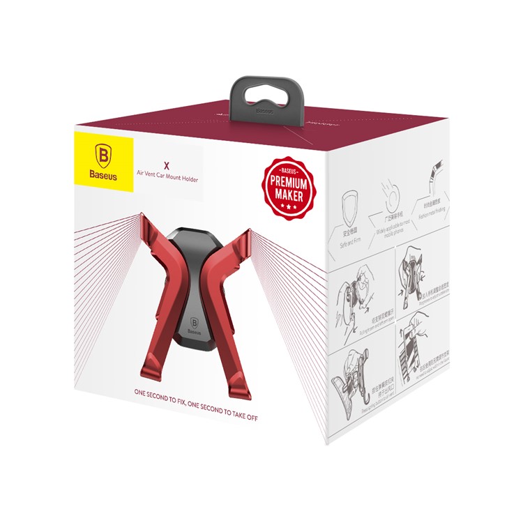 BASEUS X Shaped Rotary Car Air Vent Mount for iPhone Samsung Sony, Clamp Width: 60-86mm - Red-9