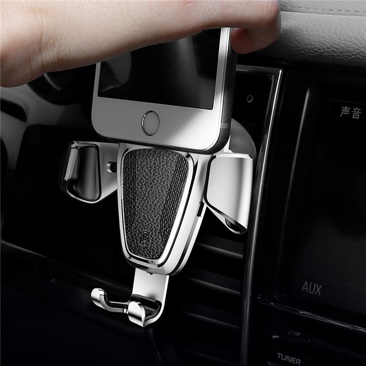 Soporte Del Soporte De La Salida De Aire Del Coche De La Gravedad Del Metal De BASEUS Para El Iphone Samsung Huawei Etc. - Color Plata-10