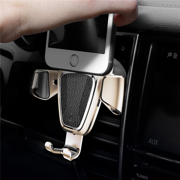 BASEUS Metal Gravity Car Air Vent Bracket Mount for iPhone Samsung Huawei etc - Champagne Gold Color-10