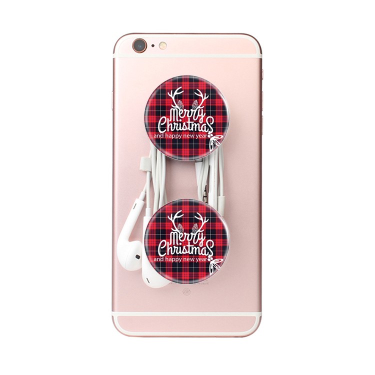 Christmas Pattern Epoxy Expanding Cable Winder Finger Grip Holder Pop Stand - Antler and Merry Christmas-2