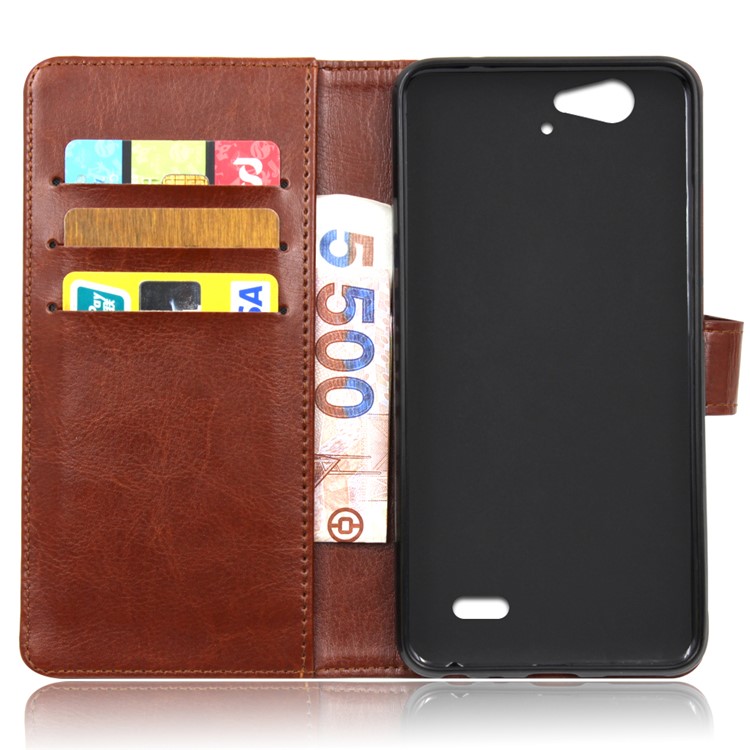 BOGVED Crazy Horse PU Leather Wallet Stand Case for ZTE Blade A475 - Brown-2