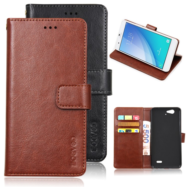 BOGVED Crazy Horse PU Leather Wallet Mobile Case for ZTE Blade A475 - Black-3