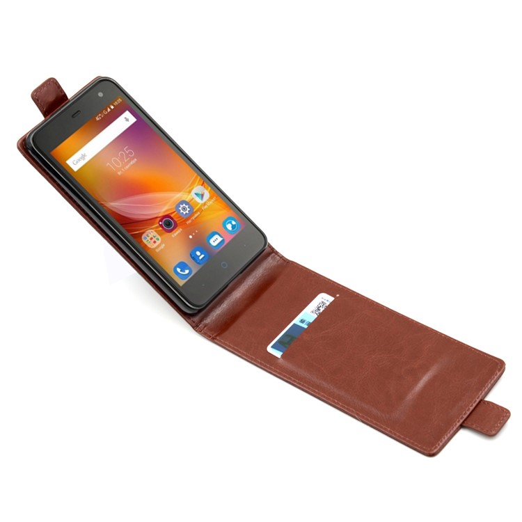 BOGVED Crazy Horse Vertical Flip PU Leather Case with Card Slot for ZTE Blade A475 - Brown-3