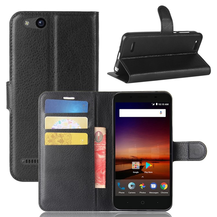 Litchi Texture Wallet Stand Leather Case for ZTE Tempo X N9137 - Black-1