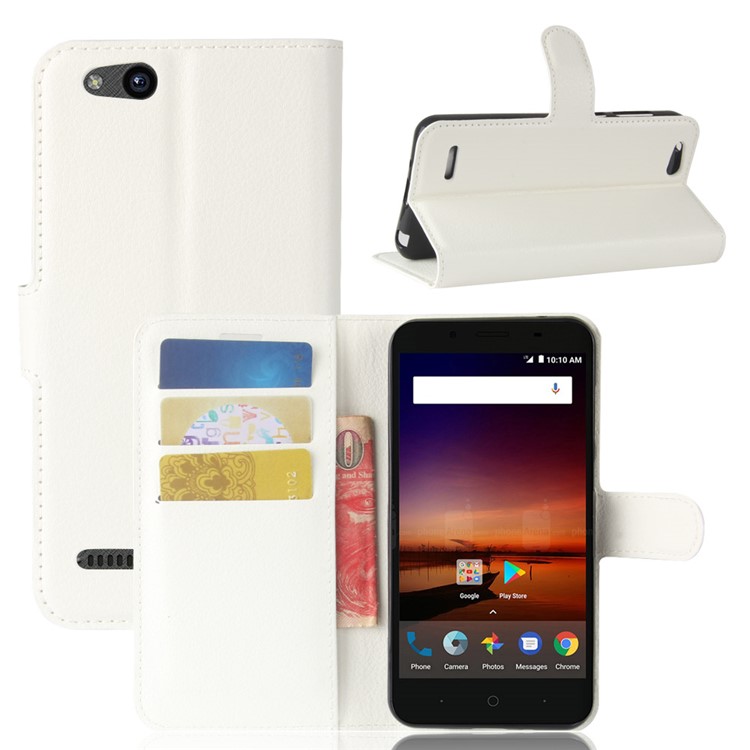 Litchi Texture Wallet Stand Leather Cover for ZTE Tempo X N9137 - White-1