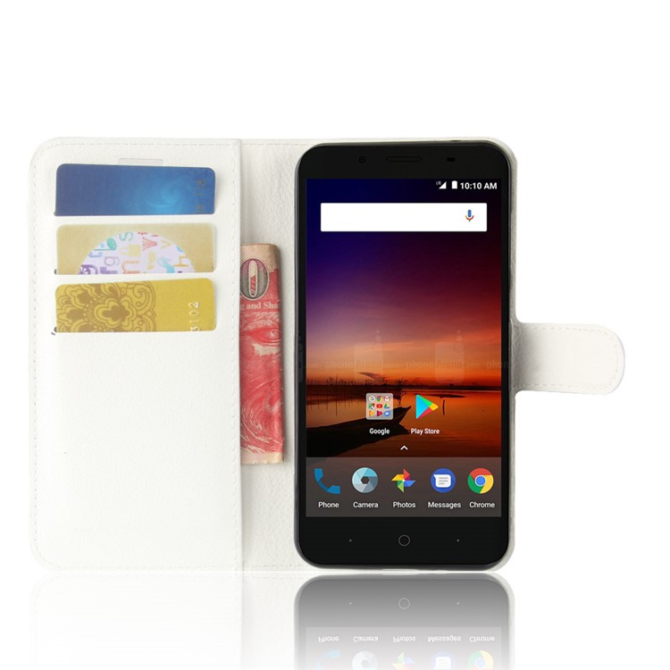 Litchi Texture Wallet Stand Leather Cover for ZTE Tempo X N9137 - White-4