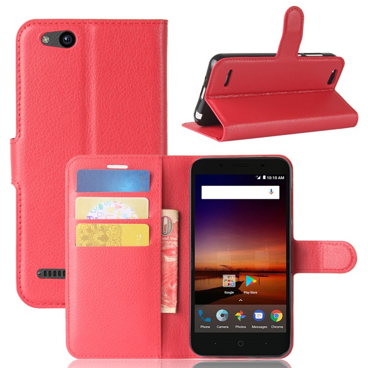 Litchi Texture Wallet Stand Leather Shell for ZTE Tempo X N9137 - Red-1