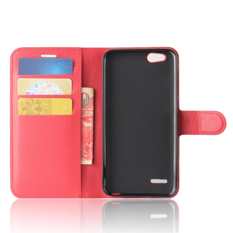 Litchi Texture Wallet Stand Leather Shell for ZTE Tempo X N9137 - Red-3