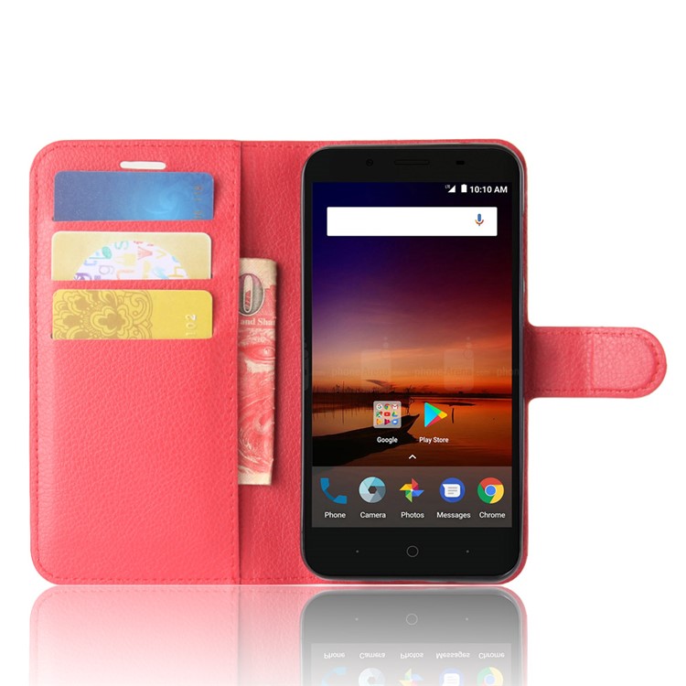 Litchi Texture Wallet Stand Leather Shell for ZTE Tempo X N9137 - Red-4