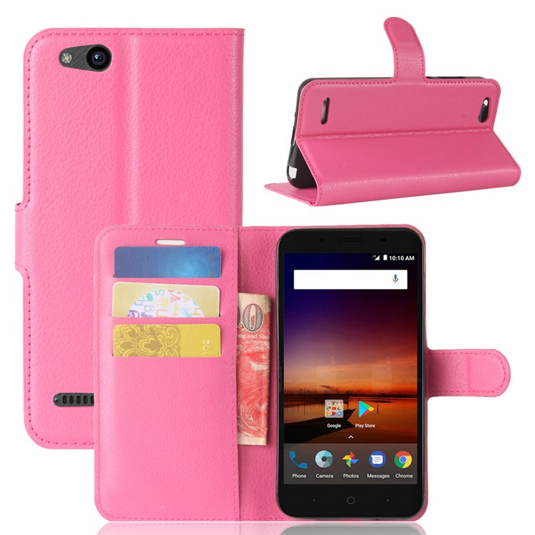 Litchi Texture Card Holder Leather Phone Case for ZTE Tempo X N9137 - Rose-1